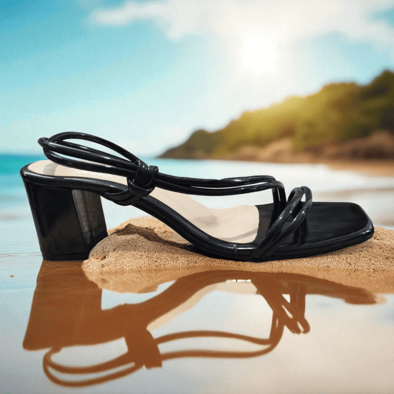 Black Strappy Block Heel Sandals