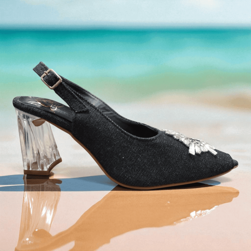 Black Crystal Embellished Heels