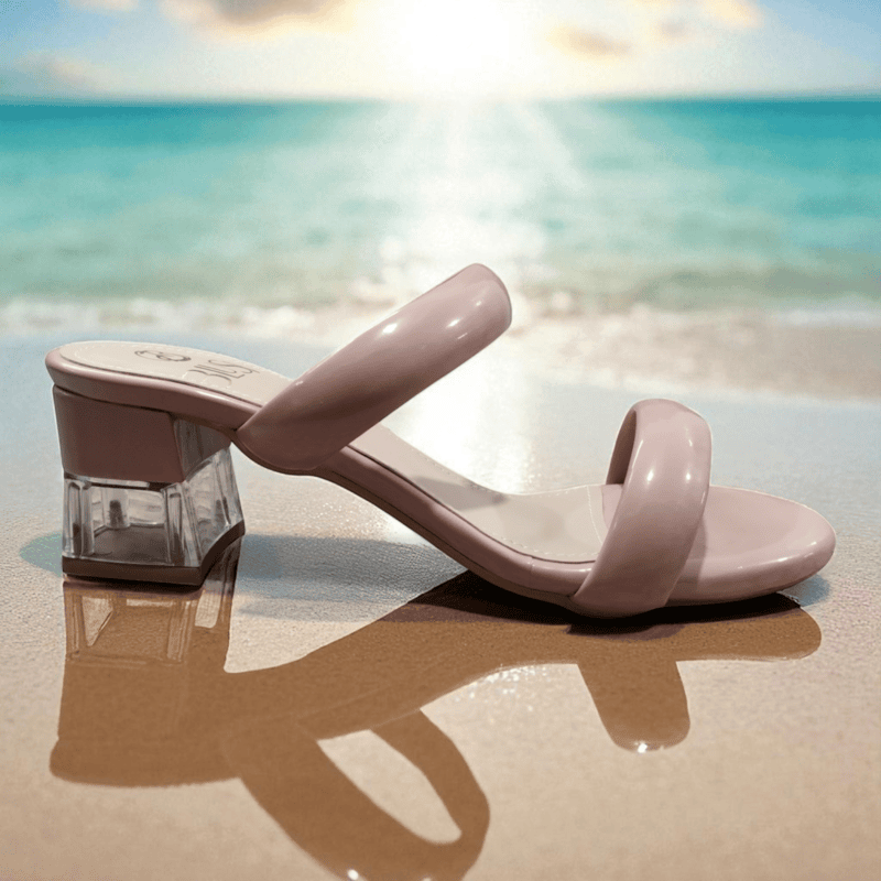 Pink Double Strap Block Heels