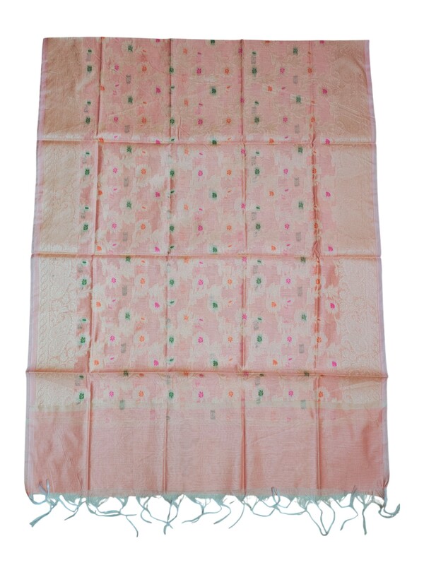 Light Orange Banarasi Cotton Silk Dress Material for Women