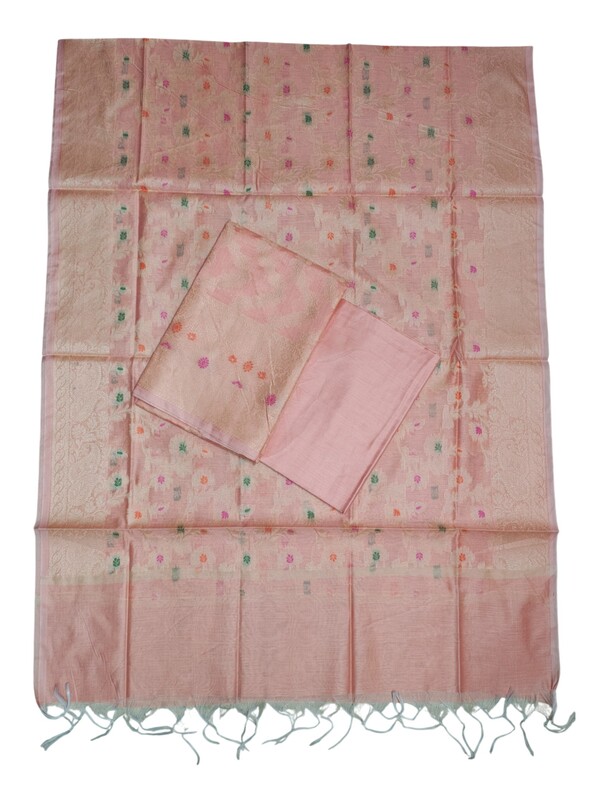 Light Orange Banarasi Cotton Silk Dress Material for Women