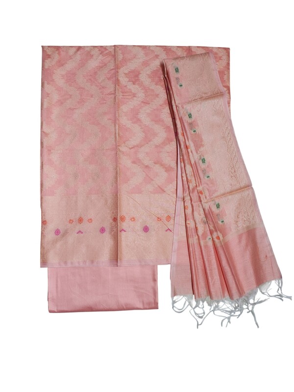 Light Orange Banarasi Cotton Silk Dress Material for Women