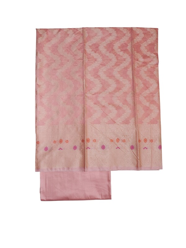 Light Orange Banarasi Cotton Silk Dress Material for Women