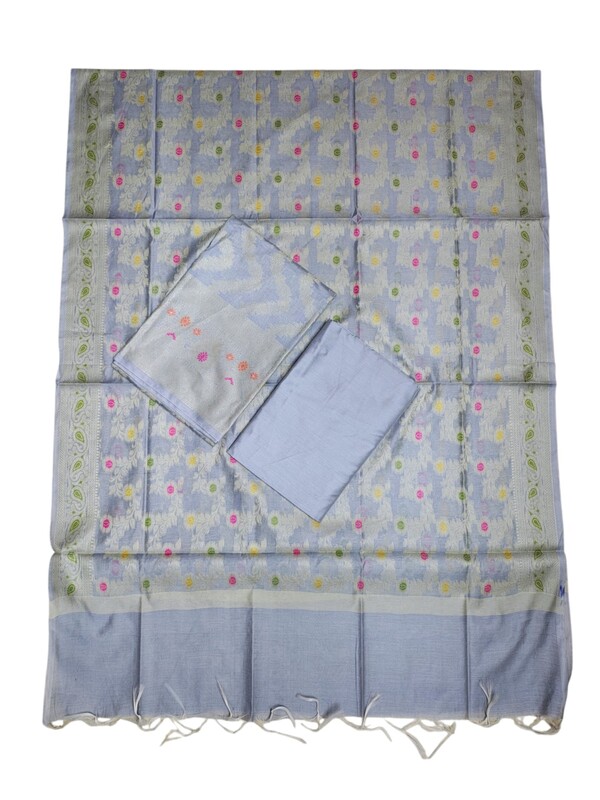 Light Purple Banarasi Cotton Silk Dress Material for Women