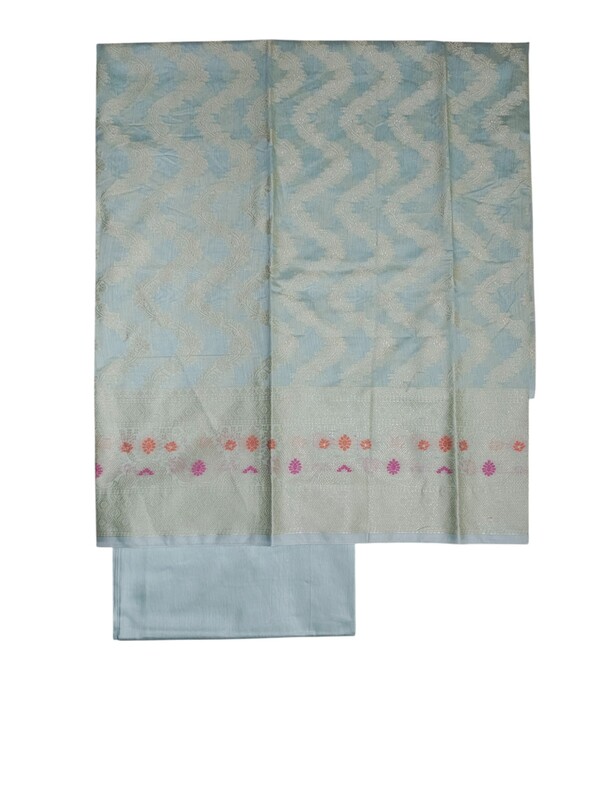 Light Blue Banarasi Cotton Silk Dress Material for Women