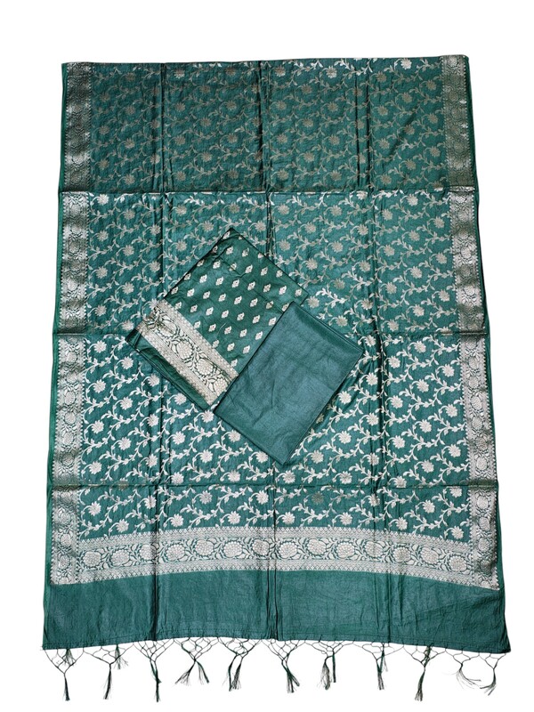Green Banarasi Silk Dress Material for Women