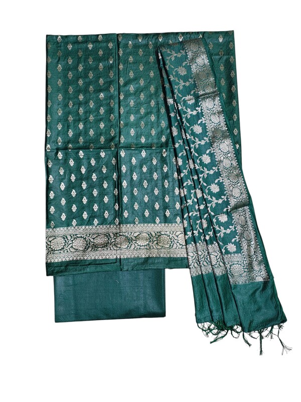 Green Banarasi Silk Dress Material for Women