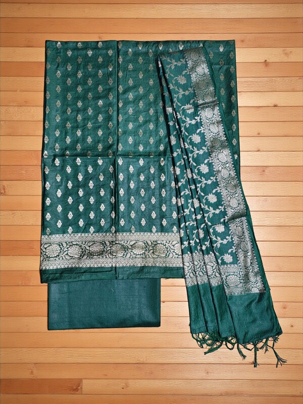 Green Banarasi Silk Dress Material for Women