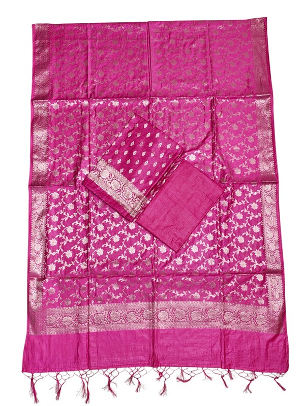 Dark Pink Banarasi Silk Dress Material for Women
