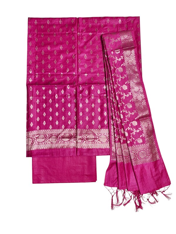 Dark Pink Banarasi Silk Dress Material for Women