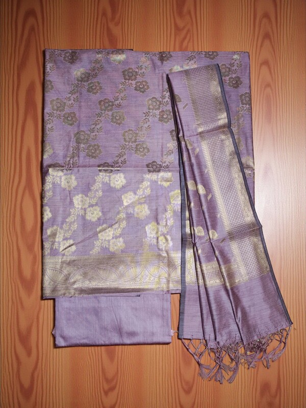 Lavender Banarasi Silk Unstitched Suit Set with dupatta for Women