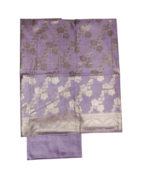 Lavender Banarasi Silk Unstitched Suit Set with dupatta for Women