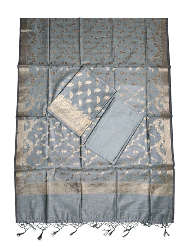 Firoza Banarasi Silk Unstitched Suit Set with dupatta for Women