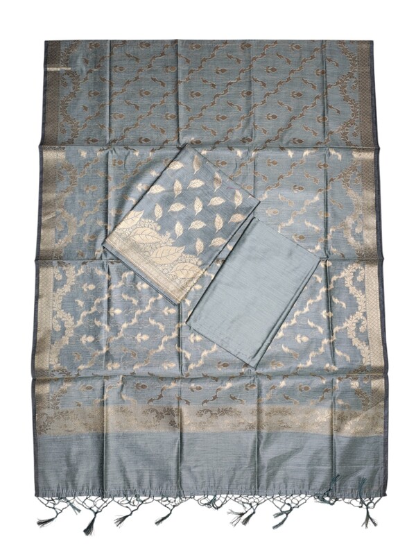 Firoza Banarasi Silk Unstitched Suit Set with dupatta for Women