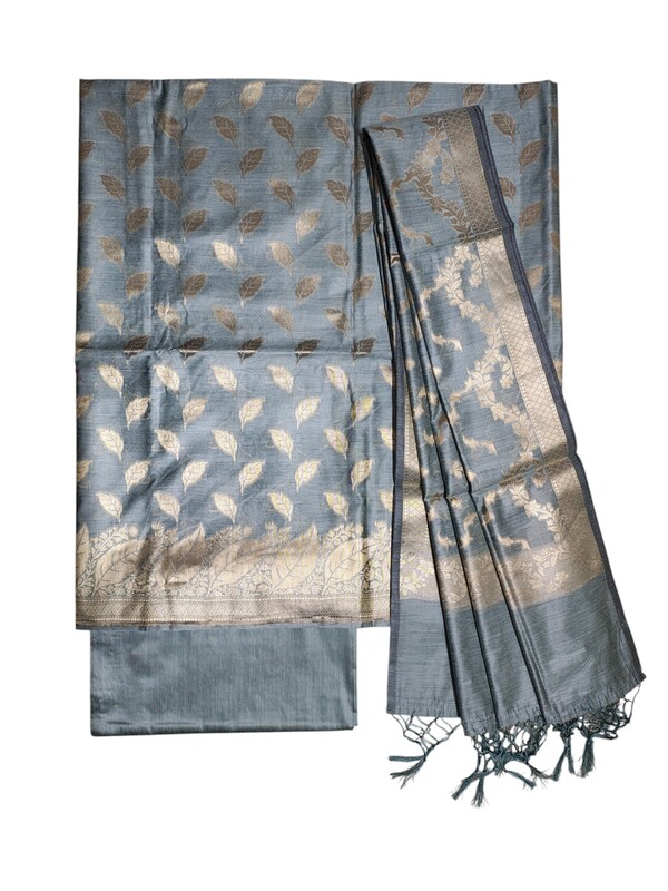 Firoza Banarasi Silk Unstitched Suit Set with dupatta for Women