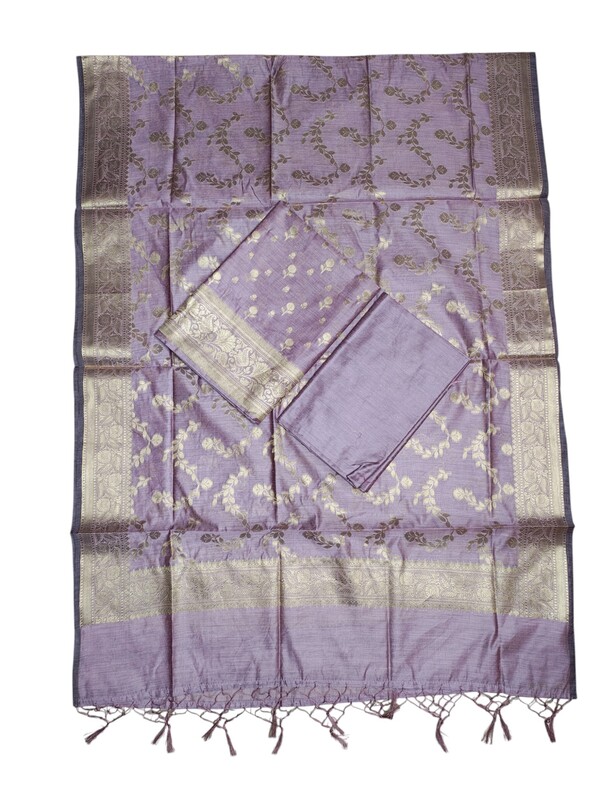 Plum Banarasi Cotton Silk Dress Material for Women