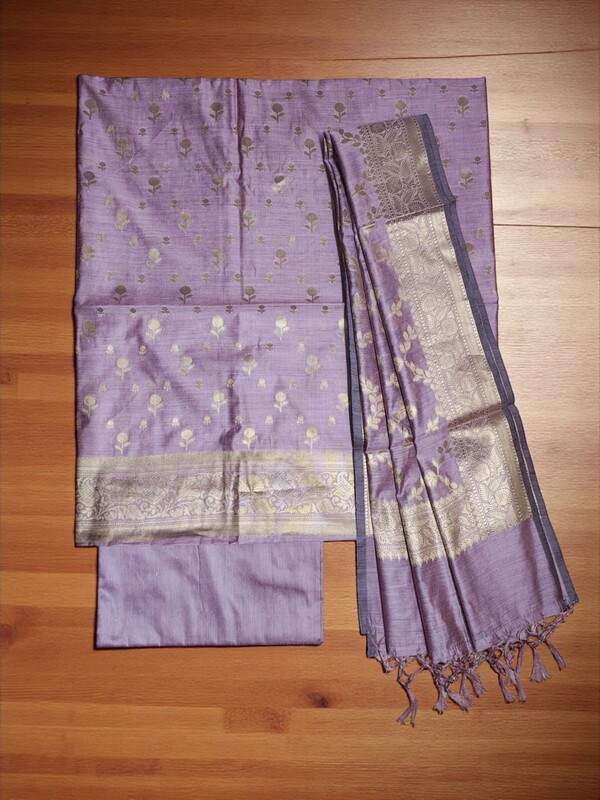 Plum Banarasi Cotton Silk Dress Material for Women