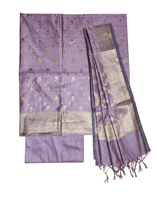 Plum Banarasi Cotton Silk Dress Material for Women