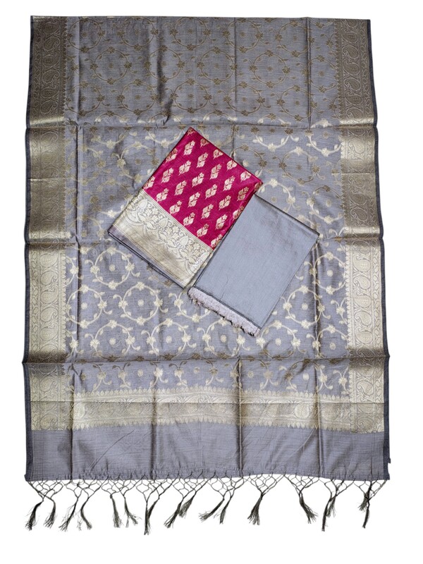 Dark Pink Unstitched Banarasi Cotton Silk Dress Material for Women