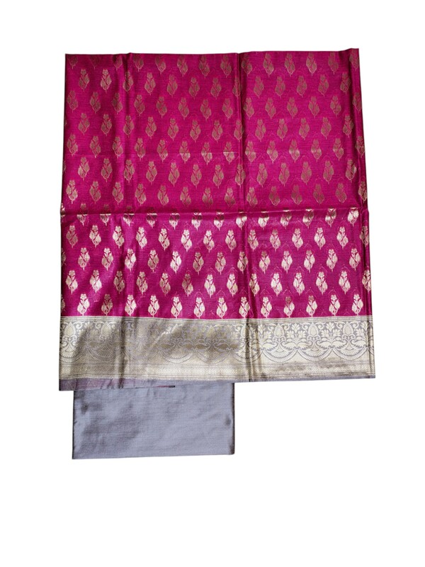 Dark Pink Unstitched Banarasi Cotton Silk Dress Material for Women