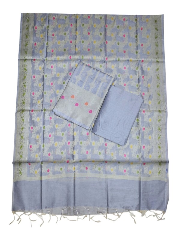 Lavender Banarasi Cotton Silk Dress Material for Women