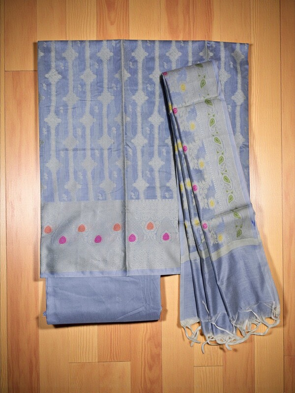 Lavender Banarasi Cotton Silk Dress Material for Women