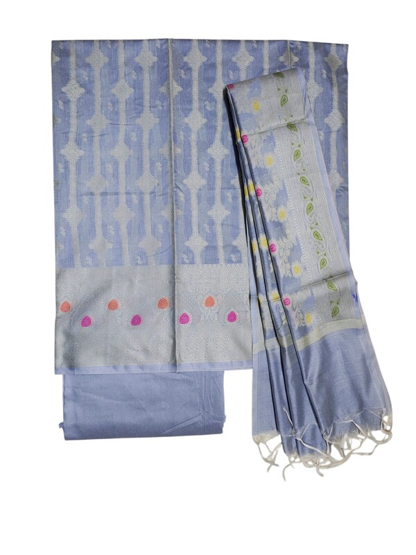 Lavender Banarasi Cotton Silk Dress Material for Women