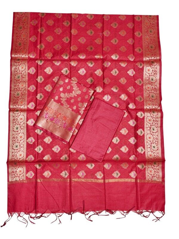 Red Banarasi Silk Dress Material for Women