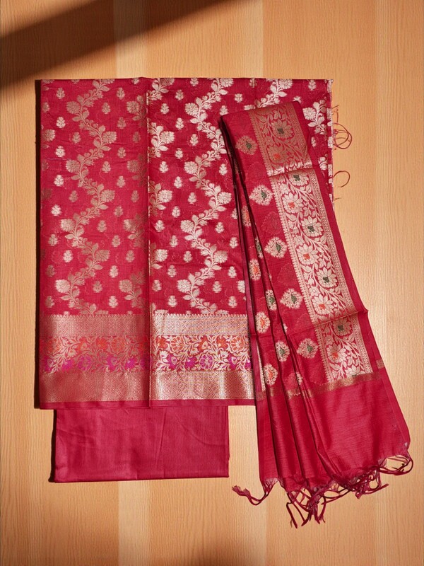 Red Banarasi Silk Dress Material for Women