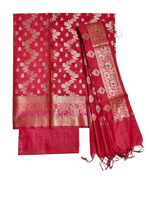 Red Banarasi Silk Dress Material for Women
