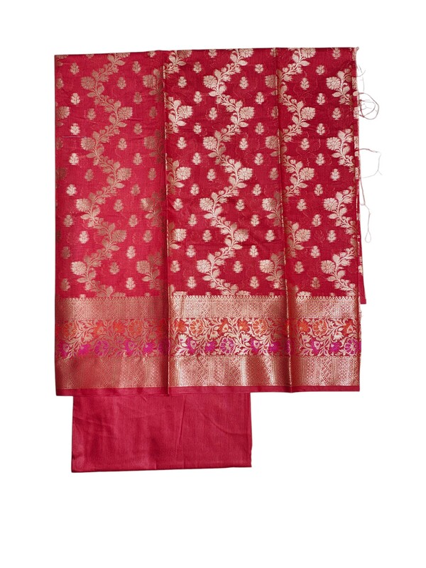 Red Banarasi Silk Dress Material for Women