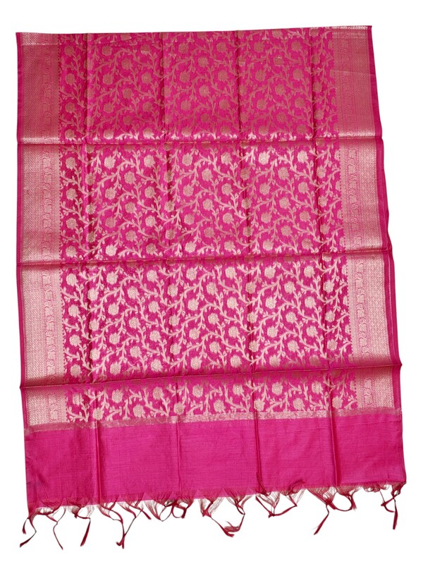 Dark Pink Banarasi Silk Unstitched Suit Set with dupatta for Women