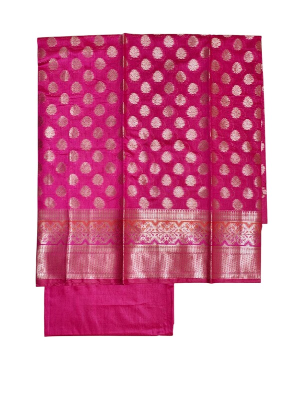 Dark Pink Banarasi Silk Unstitched Suit Set with dupatta for Women