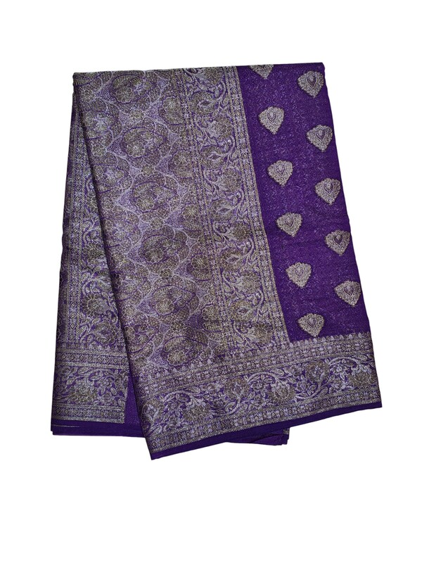 Purple Banarasi Silk Saree with Unstitched Blouse