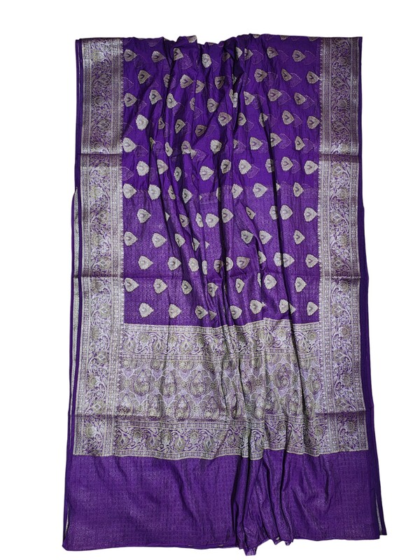 Purple Banarasi Silk Saree with Unstitched Blouse