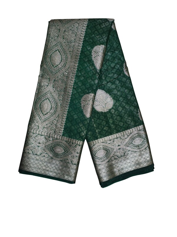 Dark Green Banarasi Silk Zari Saree with Unstitched Blouse