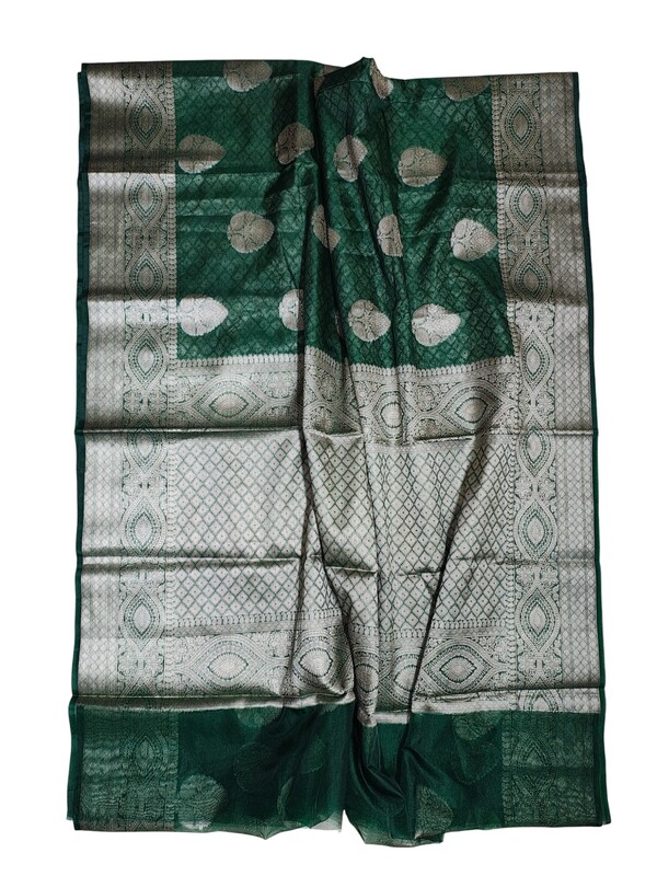 Dark Green Banarasi Silk Zari Saree with Unstitched Blouse