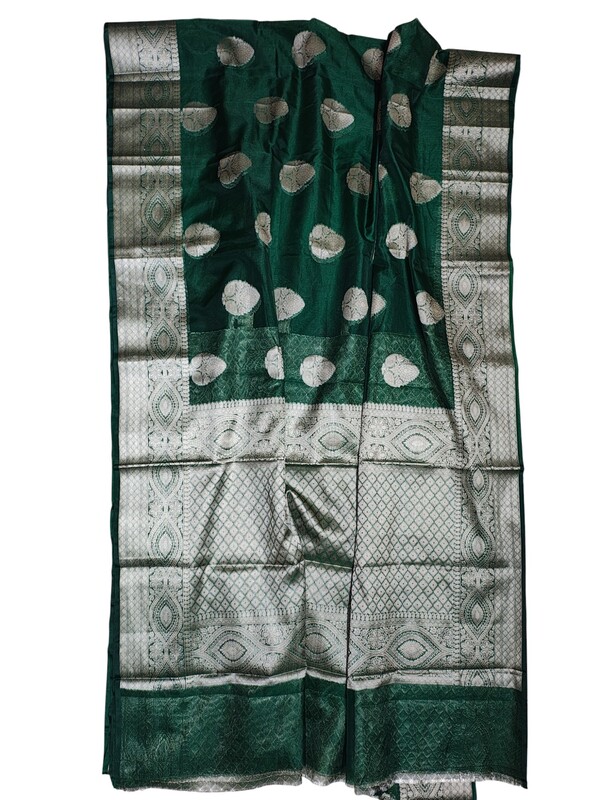 Dark Green Banarasi Silk Zari Saree with Unstitched Blouse