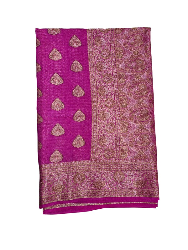 Dark Pink Banarasi Silk Zari Saree with Unstitched Blouse