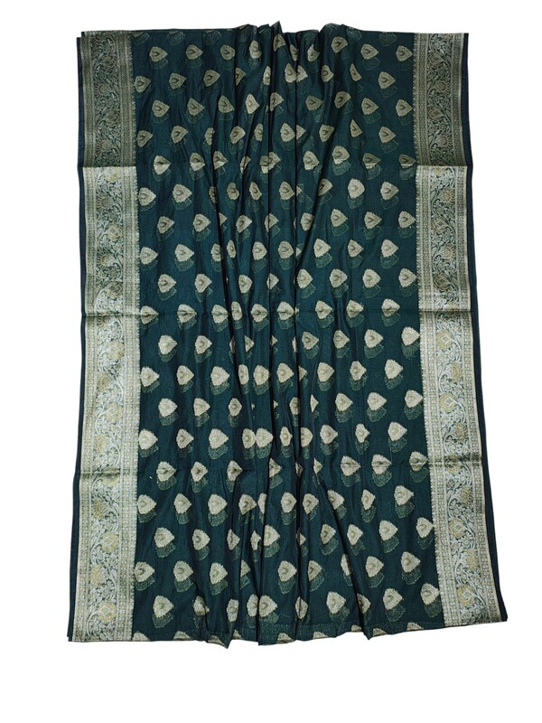 Dark Green Banarasi Silk Golden Zari Saree with Unstitched Blouse