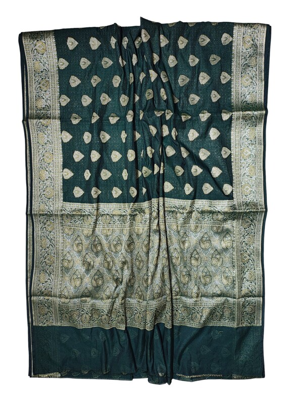 Dark Green Banarasi Silk Golden Zari Saree with Unstitched Blouse