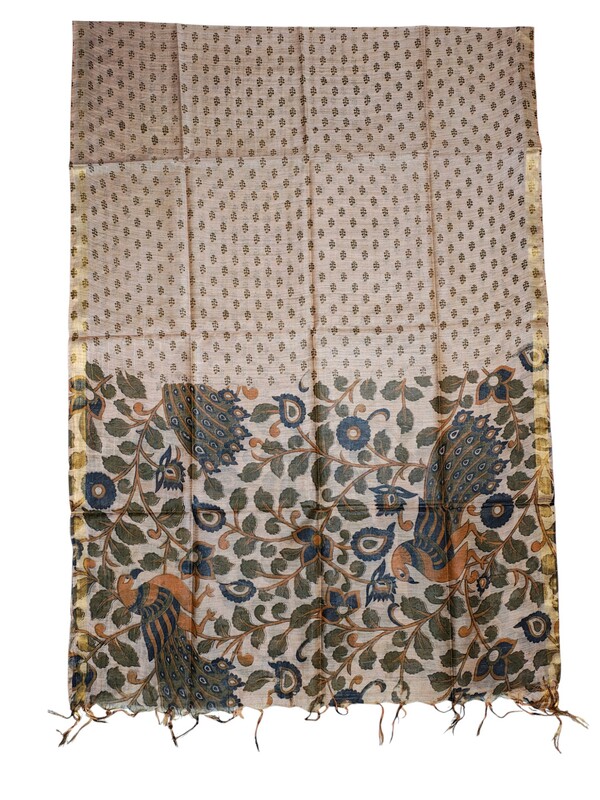 Green Madhubani Print Unstitched Katan Silk Salwar Suit with Dupatta