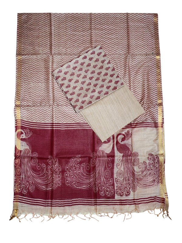 Maroon Madhubani Unstitched Salwar Suit Dress Material with Dupatta