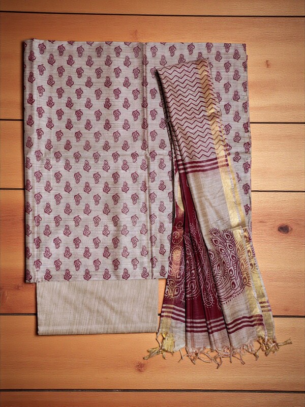 Maroon Madhubani Unstitched Salwar Suit Dress Material with Dupatta