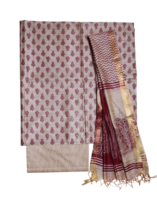 Maroon Madhubani Unstitched Salwar Suit Dress Material with Dupatta