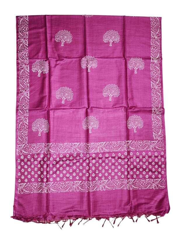 DarkPink block print dress material for women