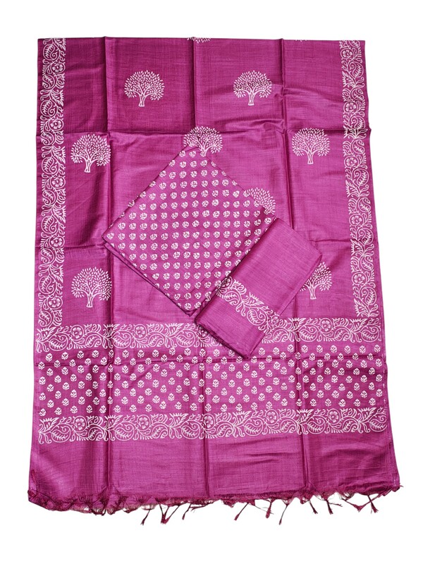 DarkPink block print dress material for women