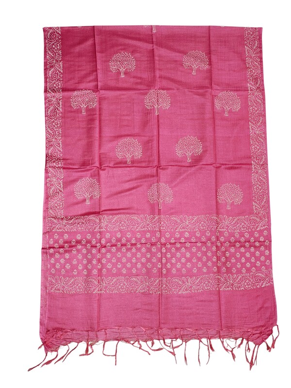 Pink Hand Block Print Unstitched Silk Salwar Suit Dress Material with Dupatta