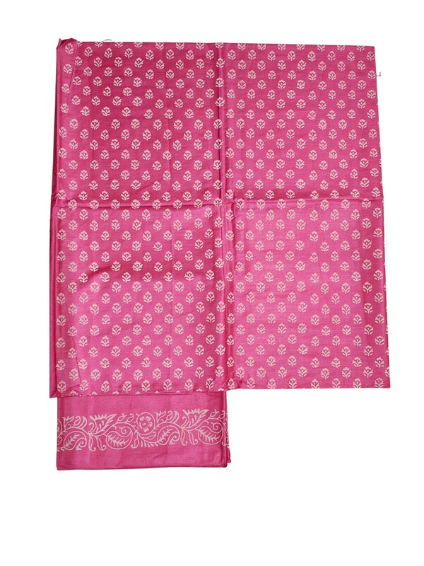 Pink Hand Block Print Unstitched Silk Salwar Suit Dress Material with Dupatta