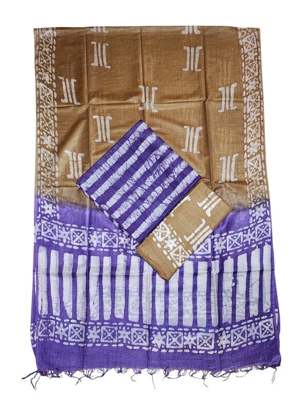 Lavender Block Print Silk Salwar Suit Set with Dupatta